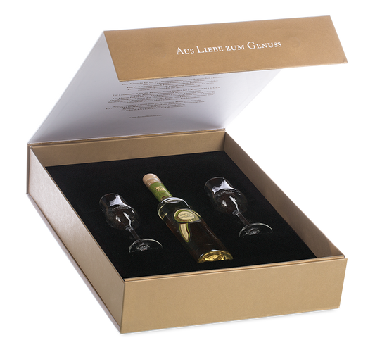 Geschenk-Box für 1 Fl. Spezialitäten 0,35l und 2x Bouquetgläser
