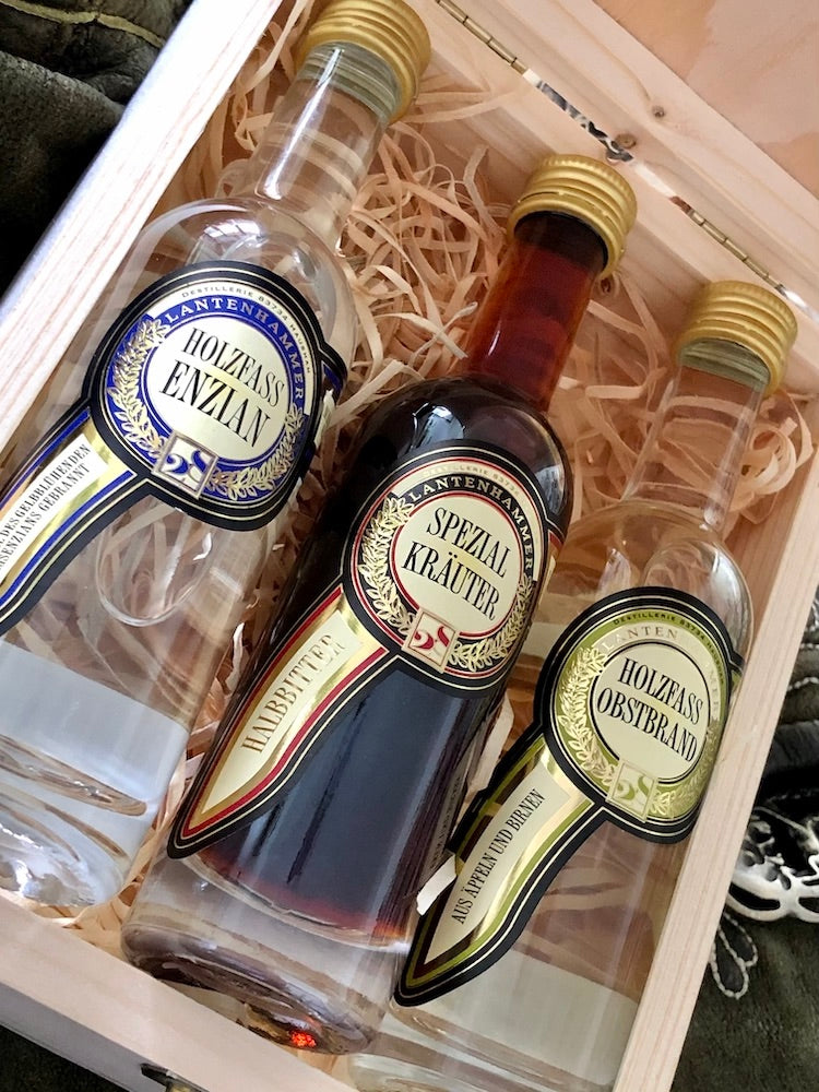 Holzkiste "3er Set inkl. 0,05 ltr. mini Spezialitäten"
